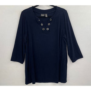 Chicos Travelers 3 Slinky Top Blouse Jersey Stretch 3/4 Sleeve Grommet A41-12
